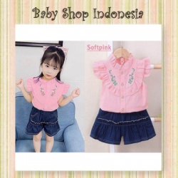 large PU552 Setelan Kulot Anak Bordir Bunga Softpink